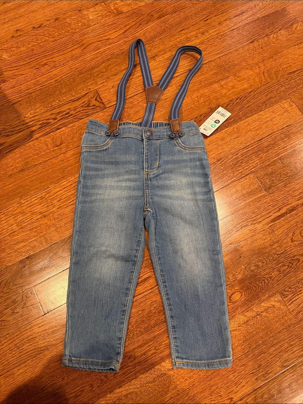 OshKosh B'gosh Baby Knit-Denim Suspender Pants - Size 24M